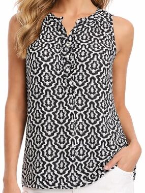 NWT - LOFT Black & White Geometric Sleeveless Blouse Size Medium